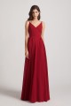 Pleated A-Line Spaghetti Straps V-Neck Chiffon Bridesmaid Dresses