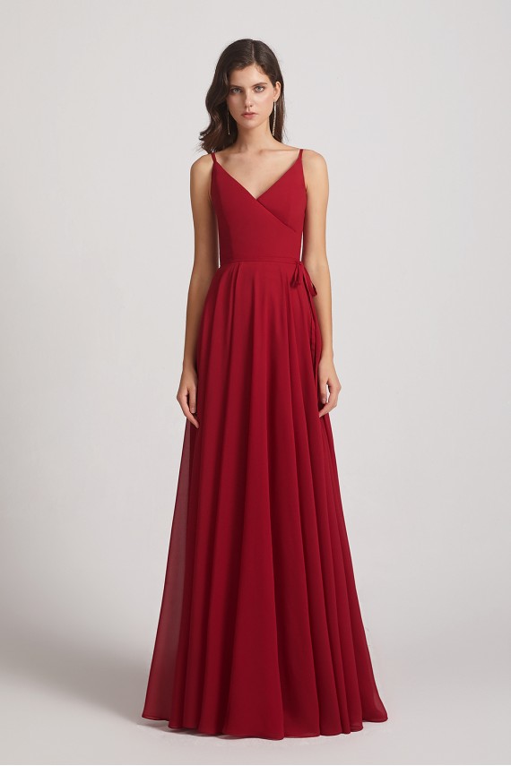 Pleated A-Line Spaghetti Straps V-Neck Chiffon Bridesmaid Dresses