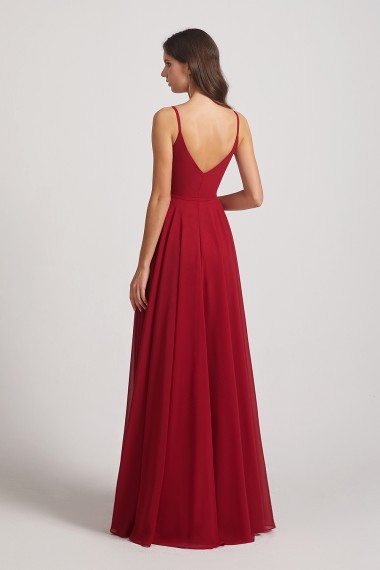 Pleated A-Line Spaghetti Straps V-Neck Chiffon Bridesmaid Dresses