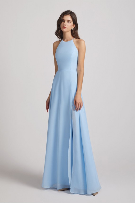 Halter Jewel Side Slit Chiffon Bridesmaid Dresses