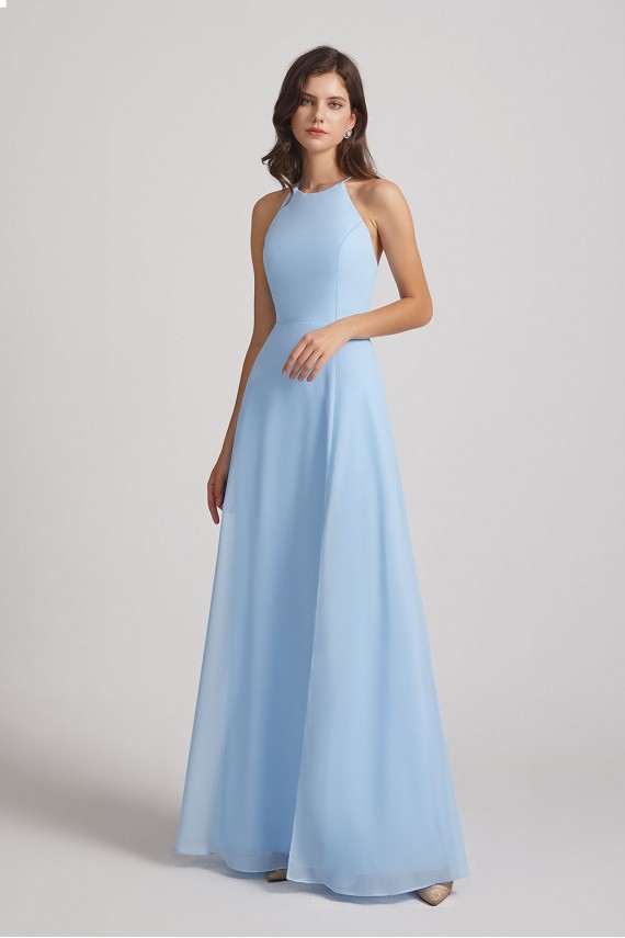 Halter Jewel Side Slit Chiffon Bridesmaid Dresses