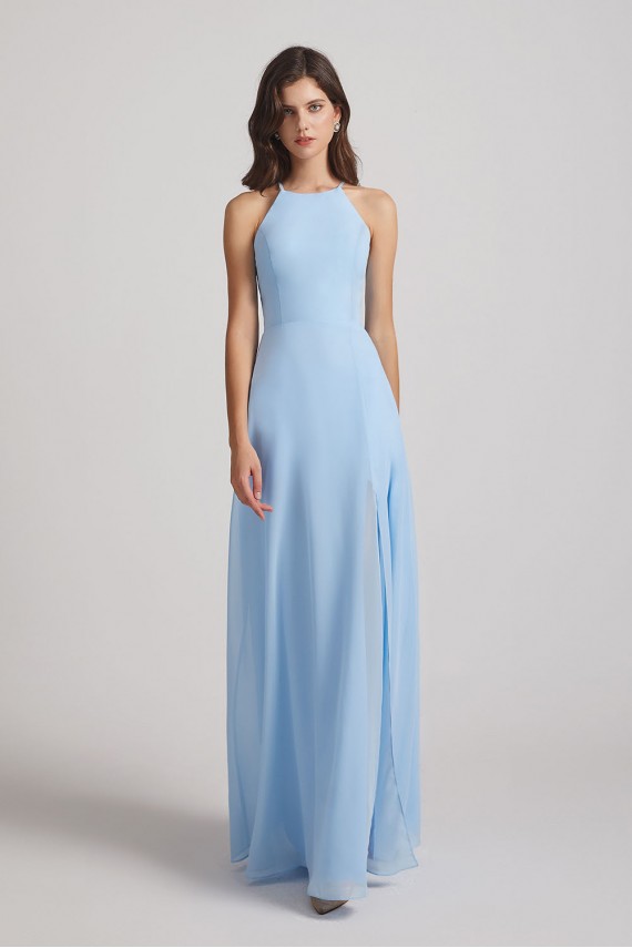 Halter Jewel Side Slit Chiffon Bridesmaid Dresses