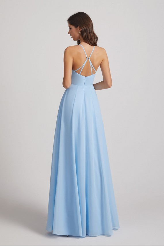 Halter Jewel Side Slit Chiffon Bridesmaid Dresses