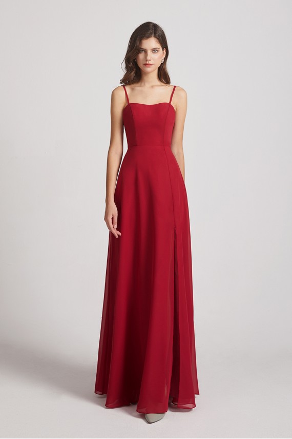 Spaghetti Straps Long Chiffon Bridesmaid Dresses with Side Slit