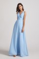 V-Neck Pleated Chiffon A-Line Blue Split Long Bridesmaid Dresses