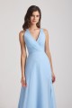 V-Neck Pleated Chiffon A-Line Blue Split Long Bridesmaid Dresses