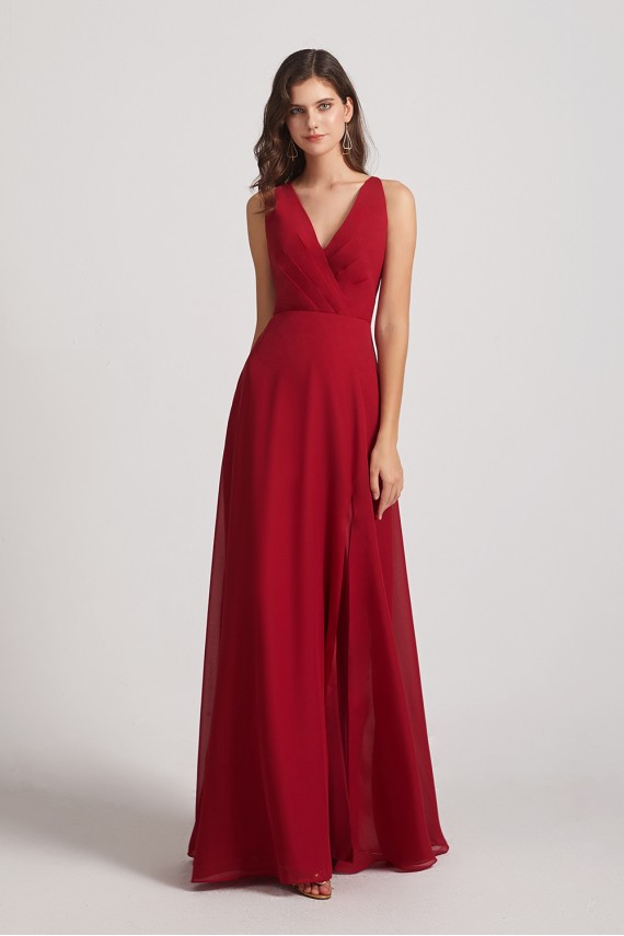 V-Neck Pleated Chiffon Criss-cross Straps Bridesmaid Dresses