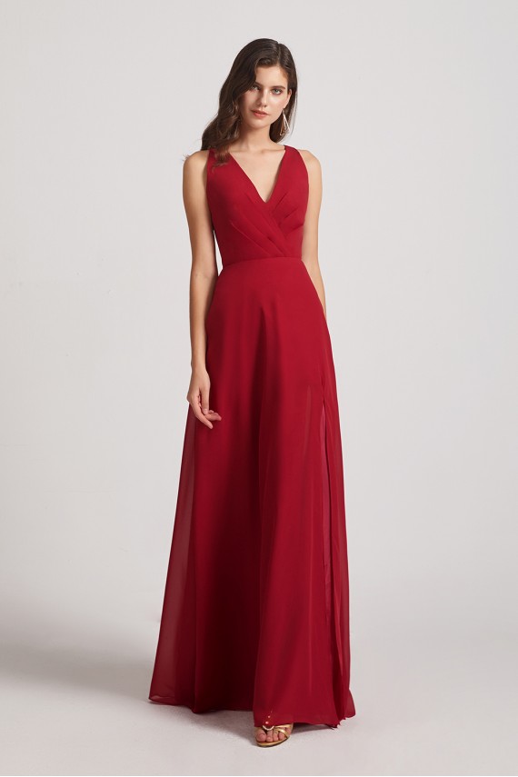 V-Neck Pleated Chiffon Criss-cross Straps Bridesmaid Dresses