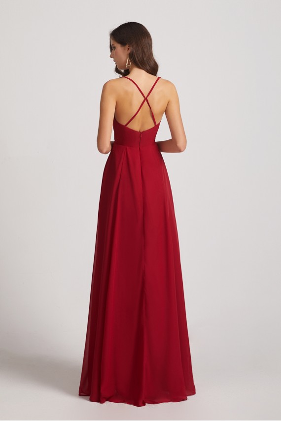 V-Neck Pleated Chiffon Criss-cross Straps Bridesmaid Dresses