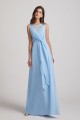 Bias Cut Tie-waist Bridesmaid Dresses with Illusion Boat Neckline and Overlay