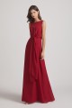 Boat Neckline Bridesmaid Dresses with Waist Tie and Back Keyhole