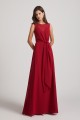 Boat Neckline Bridesmaid Dresses with Waist Tie and Back Keyhole