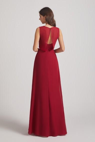 Boat Neckline Bridesmaid Dresses with Waist Tie and Back Keyhole