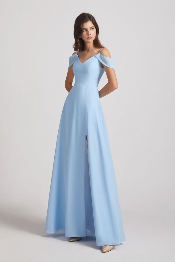 Light Sky Blue A-Line Cold Shoulder Chiffon Bridesmaid Dresses