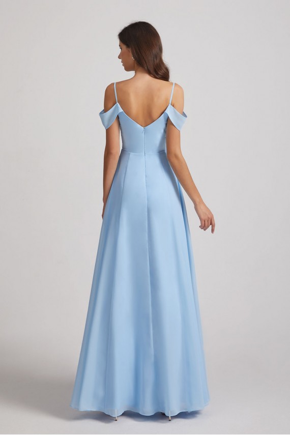 Light Sky Blue A-Line Cold Shoulder Chiffon Bridesmaid Dresses