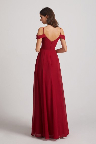 Chiffon Cold Shoulder V-Neck Bridesmaid Dresses with Slit