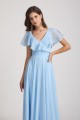 V-Neck Flutter Sleeve Long Chiffon Ruffles Bridesmaid Dresses