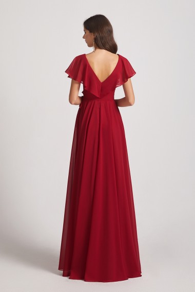 Ruffle Neckline Pleated Chiffon A-Line Bridesmaid Dresses