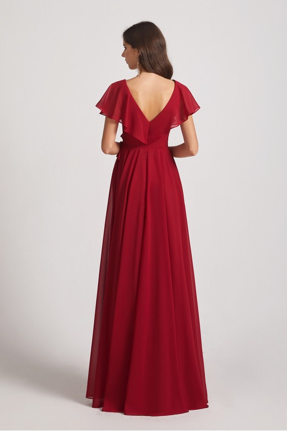Ruffle Neckline Pleated Chiffon A-Line Bridesmaid Dresses