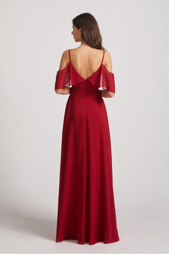 Cold Shoulder Chiffon Long Flowy Bridesmaid Dresses