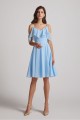Cold Shoulder Flounce Blue Chiffon Short Bridesmaid Dresses