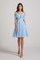 Cold Shoulder Flounce Blue Chiffon Short Bridesmaid Dresses