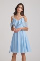Cold Shoulder Flounce Blue Chiffon Short Bridesmaid Dresses