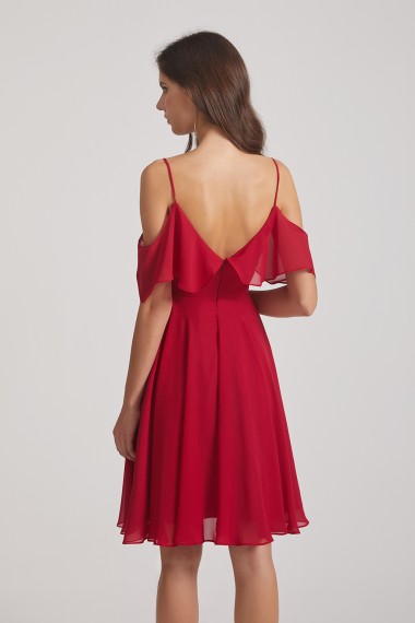 Knee Length Cold Shoulder Flounce Chiffon Bridesmaid Dresses