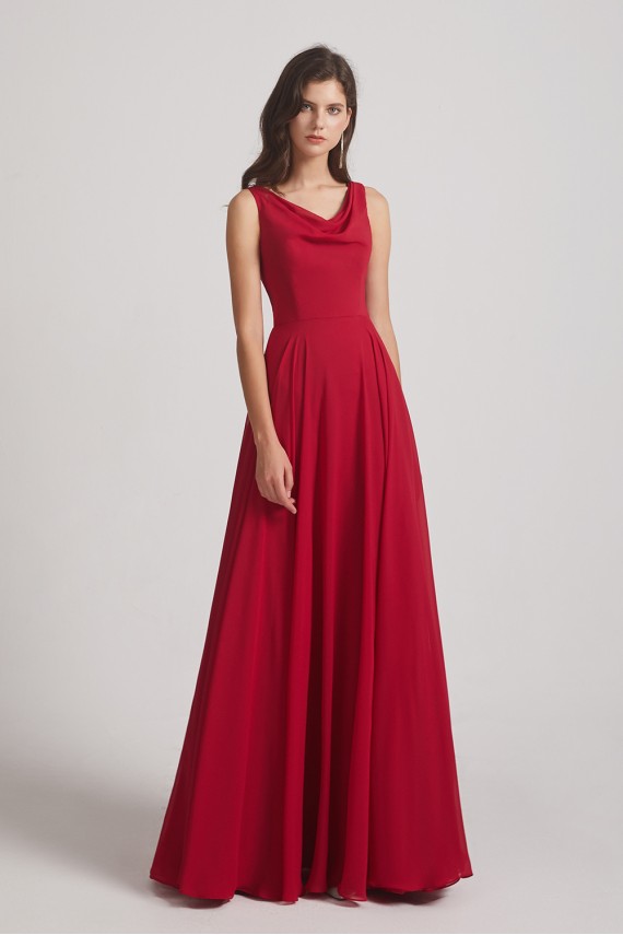 Long Sleeveless Cowl Chiffon A-line Bridesmaid Dresses