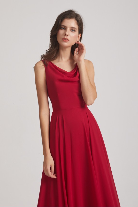 Long Sleeveless Cowl Chiffon A-line Bridesmaid Dresses