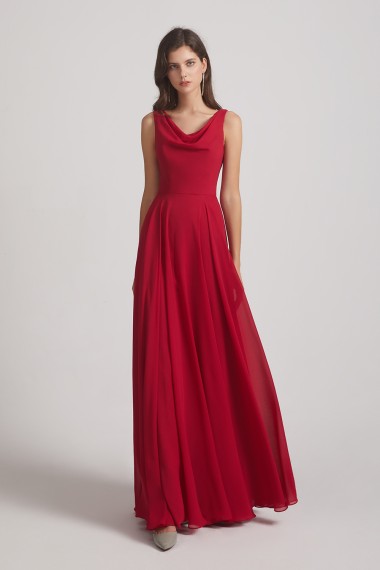 Long Sleeveless Cowl Chiffon A-line Bridesmaid Dresses