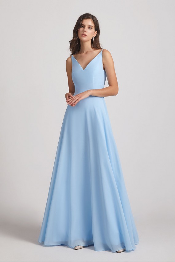 Ruched V-Neck Spaghetti Straps Sleeveless Blue Bridesmaid Dresses