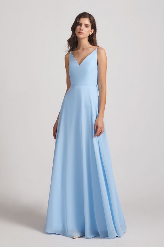 Ruched V-Neck Spaghetti Straps Sleeveless Blue Bridesmaid Dresses