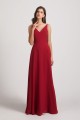 V-Neck Spaghetti Straps Chiffon Bridesmaid Dresses With Back Tie