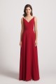 V-Neck Spaghetti Straps Chiffon Bridesmaid Dresses With Back Tie