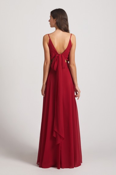 V-Neck Spaghetti Straps Chiffon Bridesmaid Dresses With Back Tie