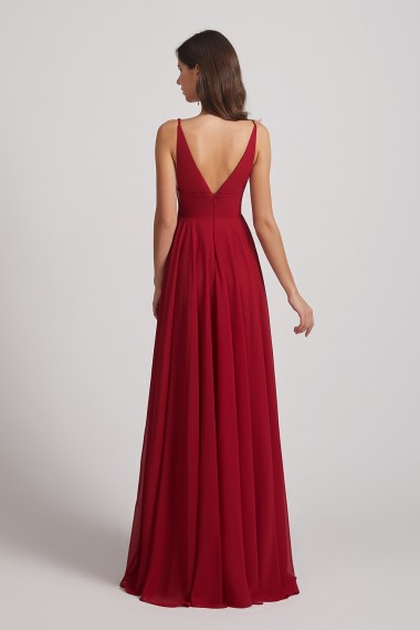 Straps Long Chiffon Plunging V-Neck Bridesmaid Dresses