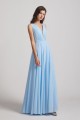 Sleeveless V-Neck Crinkle Chiffon Long Blue Bridesmaid Dresses