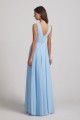 Sleeveless V-Neck Crinkle Chiffon Long Blue Bridesmaid Dresses