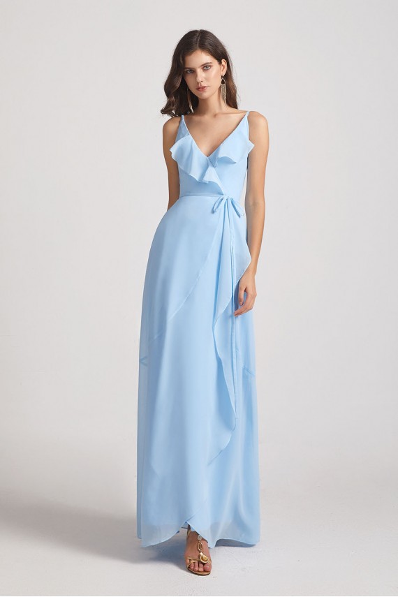 Maxi Wrap Singlet Bridesmaid Dresses with Tie Detail and Frills