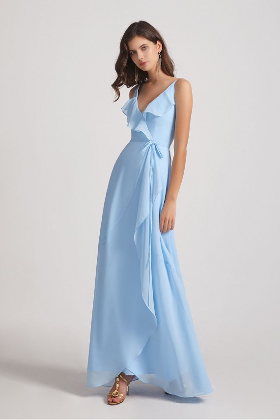 Maxi Wrap Singlet Bridesmaid Dresses with Tie Detail and Frills
