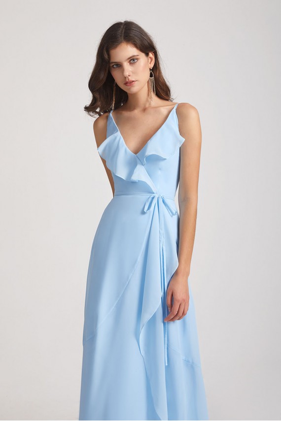 Maxi Wrap Singlet Bridesmaid Dresses with Tie Detail and Frills