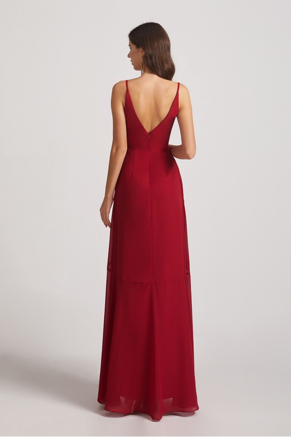 Spaghetti Straps Asymmetrical Frilled Wrap Bridesmaid Dresses