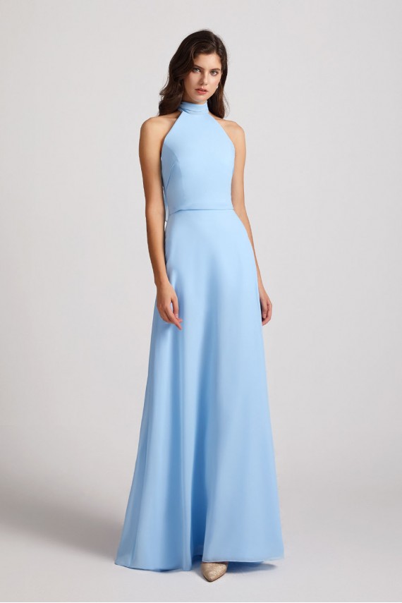A-Line High Neck Halter Open Back Chiffon Bridesmaid Dresses