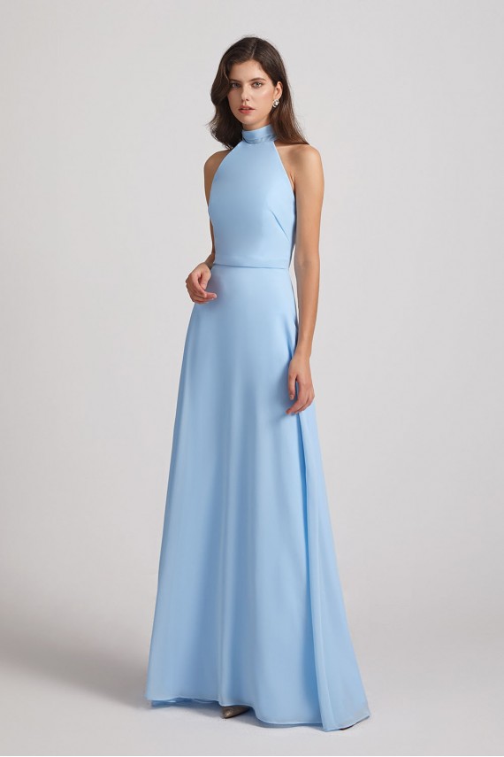 A-Line High Neck Halter Open Back Chiffon Bridesmaid Dresses