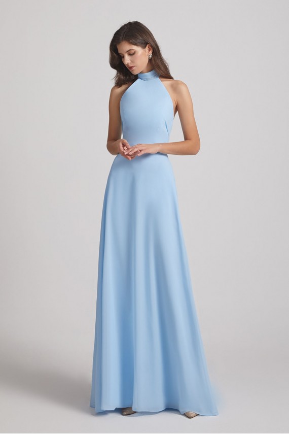 A-Line High Neck Halter Open Back Chiffon Bridesmaid Dresses