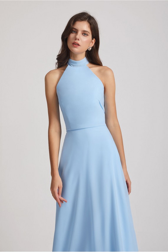 A-Line High Neck Halter Open Back Chiffon Bridesmaid Dresses