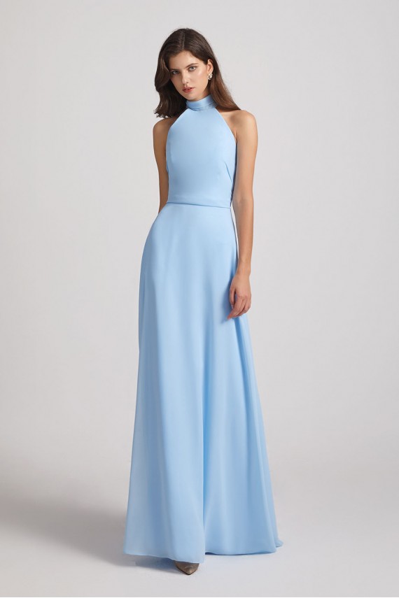 A-Line High Neck Halter Open Back Chiffon Bridesmaid Dresses