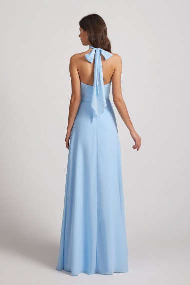 A-Line High Neck Halter Open Back Chiffon Bridesmaid Dresses
