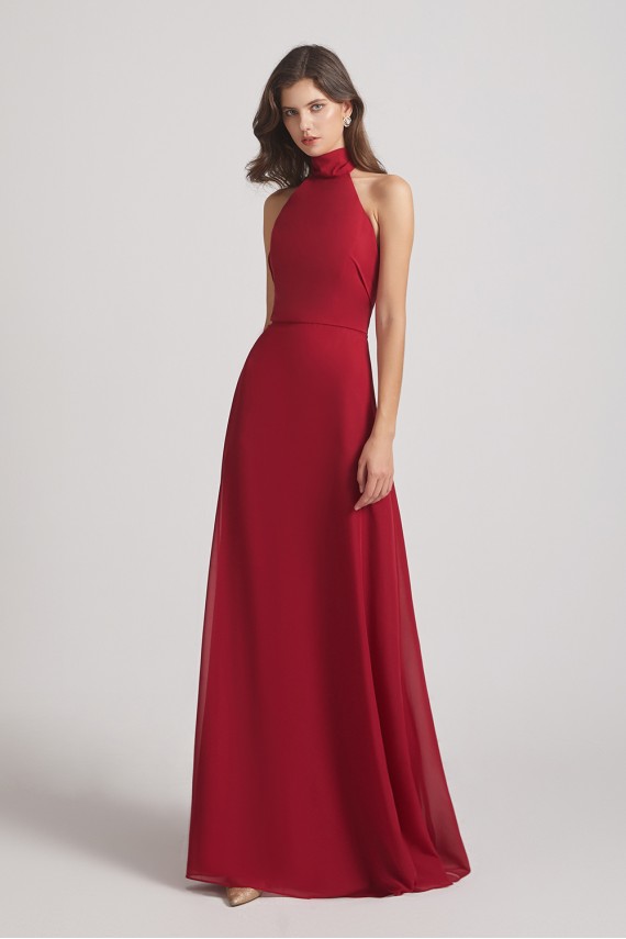 Backless High Neck Halter Chiffon Maxi Dresses